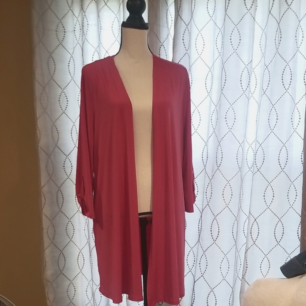Honeyme Curvy Flowy Pink Open Front Cardigan